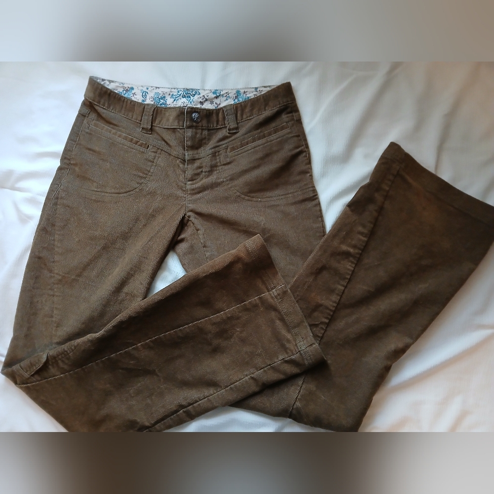Women's Athleta Corduroy Dipper Green Pants Size 6T Cargo Bootcut Low-Rise